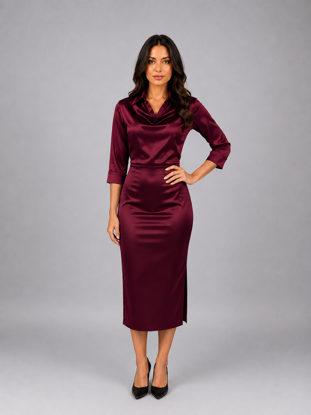 Nancy | Refined Satin Cowl Neck Christmas Dress
