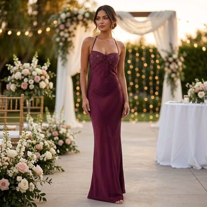 Nellie | Classic Sequin Halterneck Christmas Dress Maxi Gown