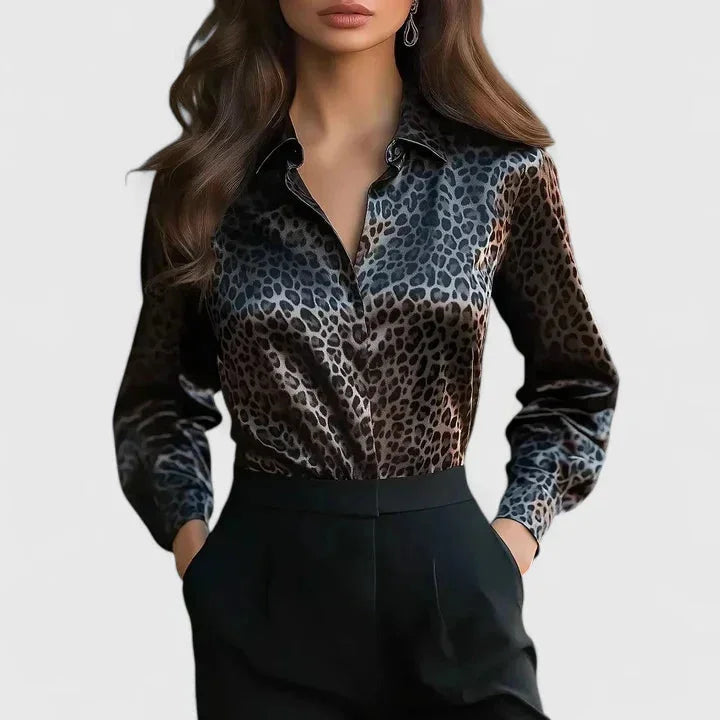 Nellie | Elegant Leopard Print Long Sleeve Party Top