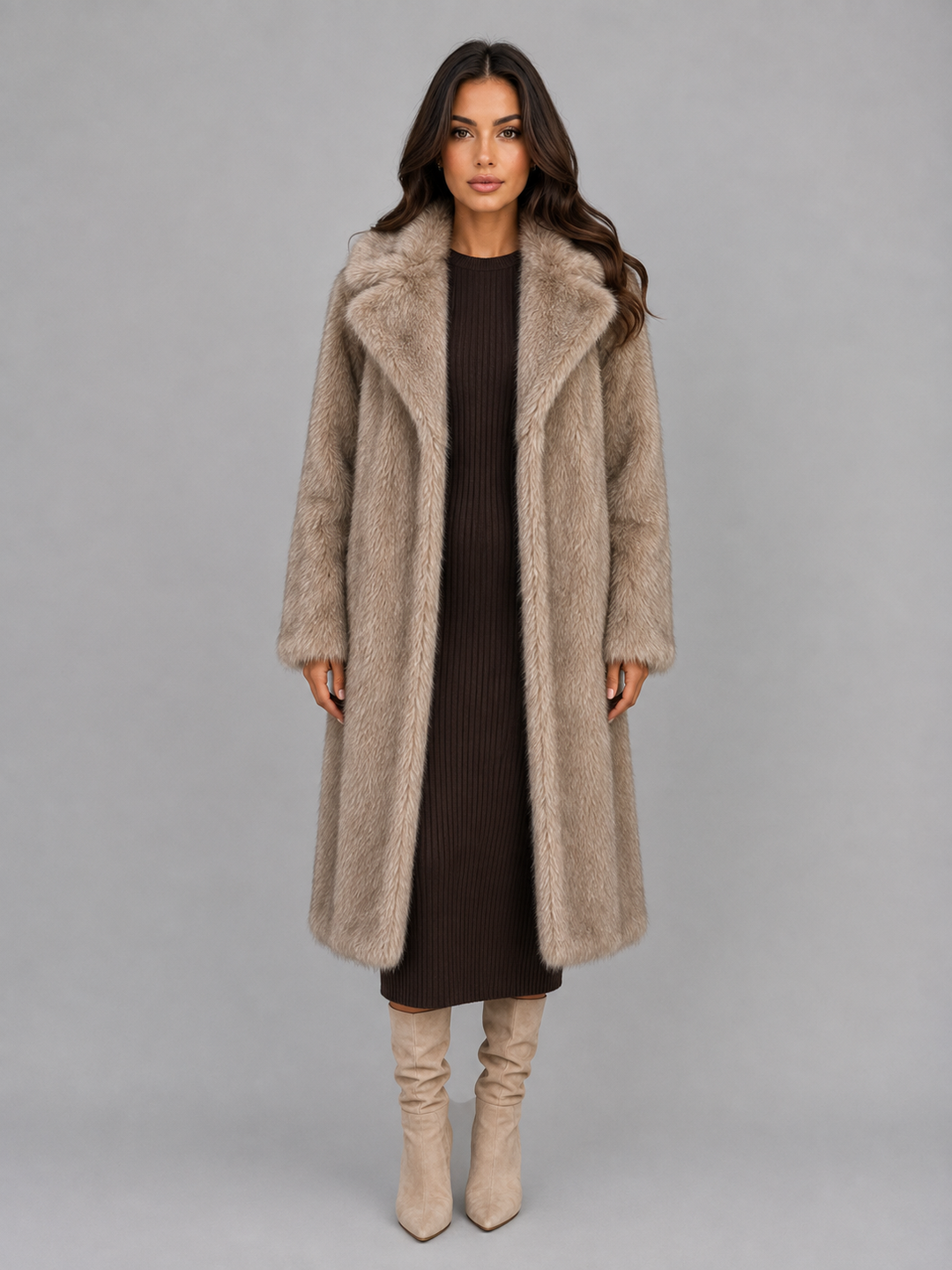Nellie | Stylish Oversized Faux Fur Long Coat with Statement Collar