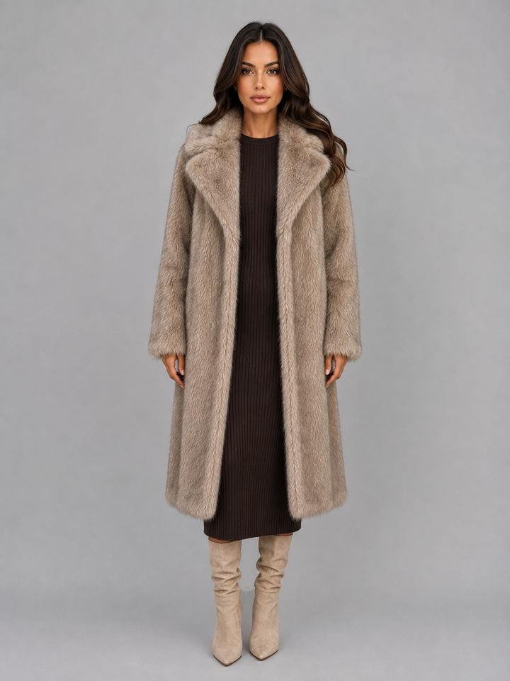 Nellie | Stylish Oversized Faux Fur Long Coat with Statement Collar