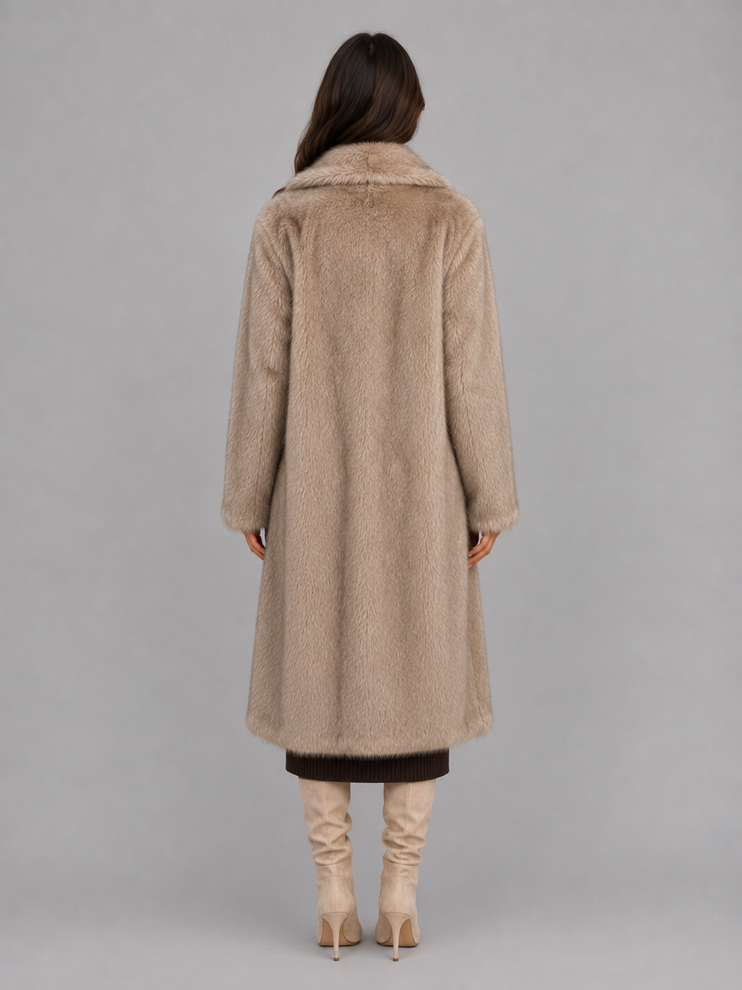 Nellie | Stylish Oversized Faux Fur Long Coat with Statement Collar