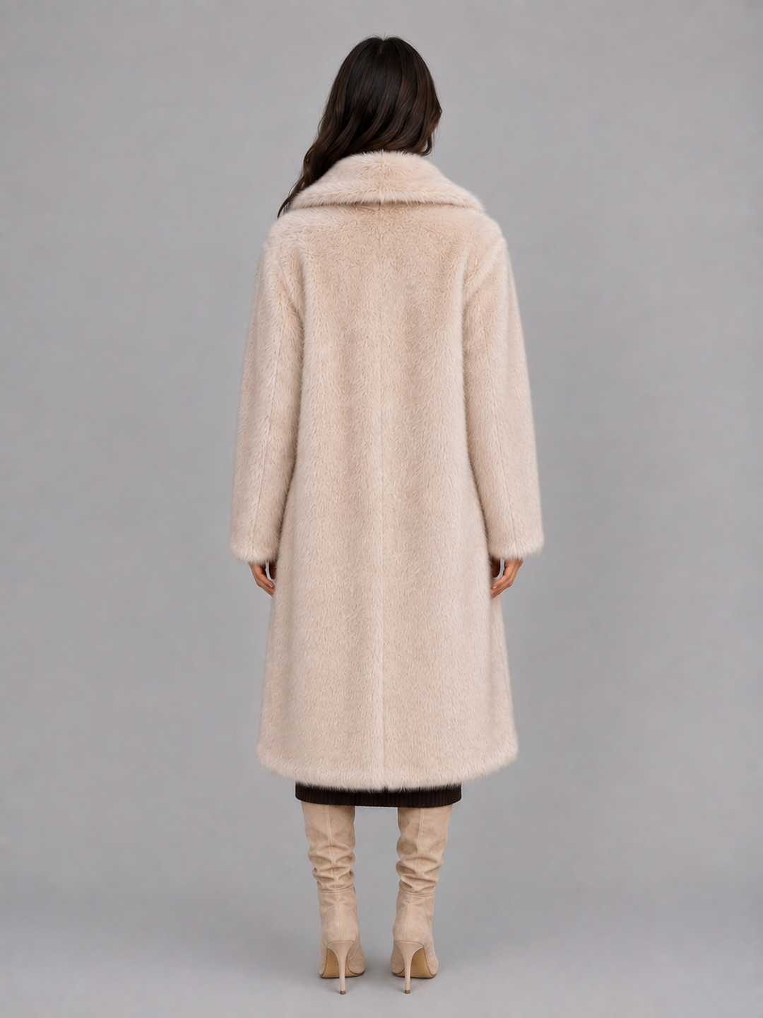 Nellie | Stylish Oversized Faux Fur Long Coat with Statement Collar
