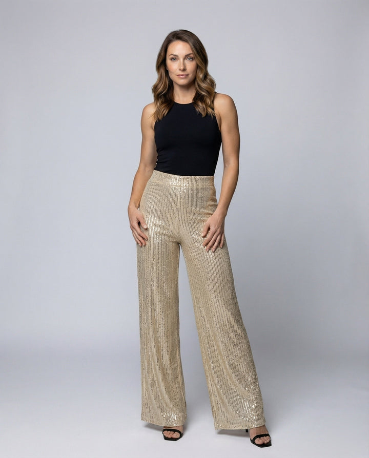Nora | Chic Sequin Wide Leg Palazzo Trousers