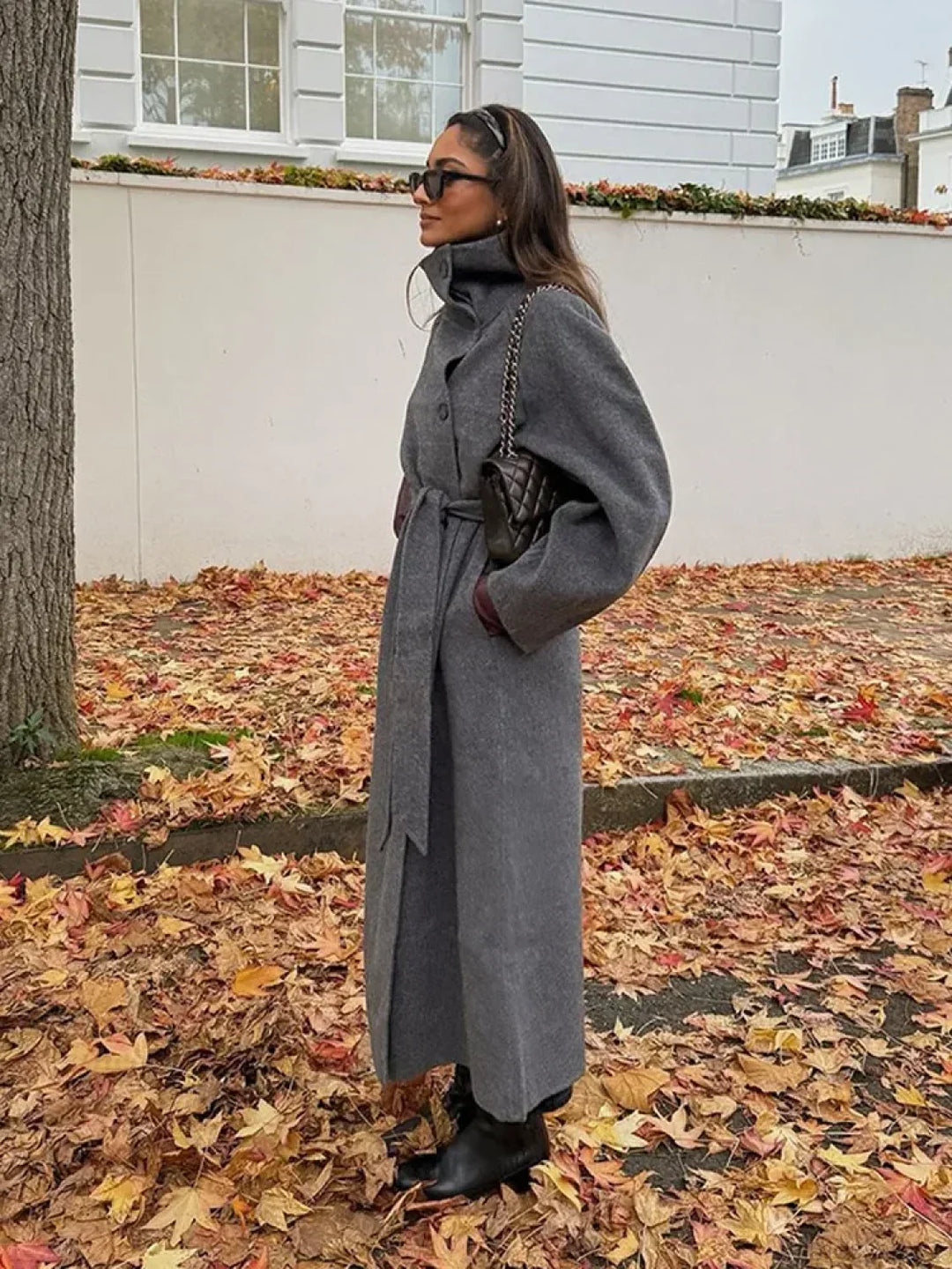 Nora | Classic Belted High Neck Long Coat