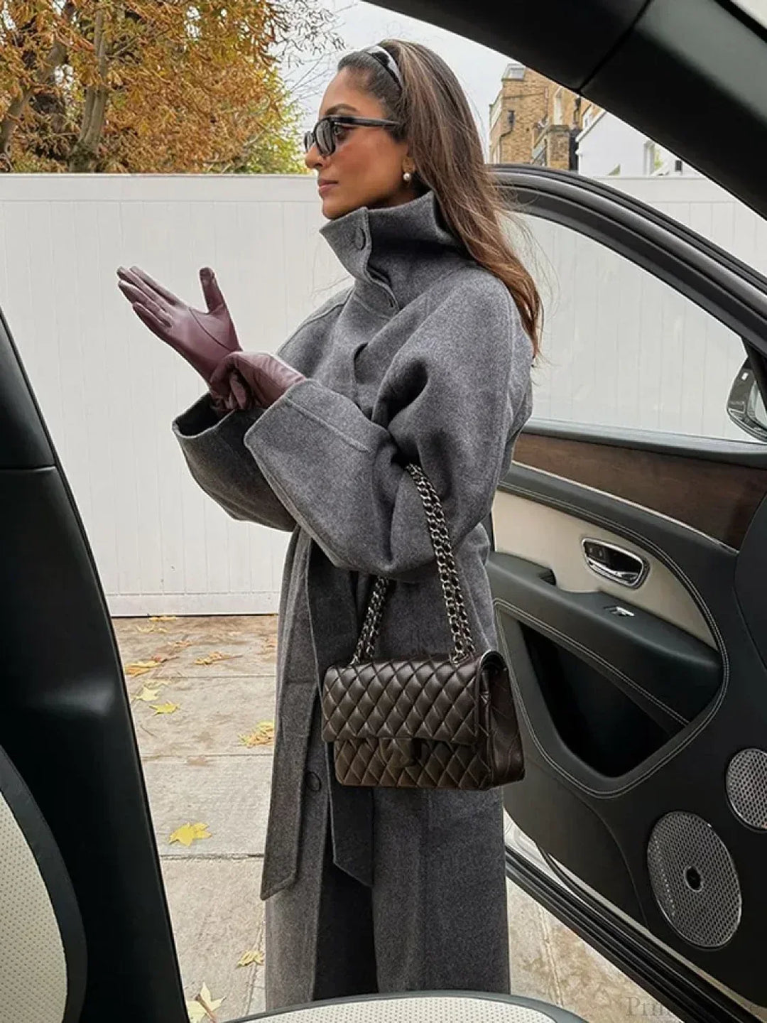Nora | Classic Belted High Neck Long Coat