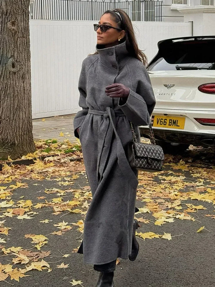 Nora | Classic Belted High Neck Long Coat