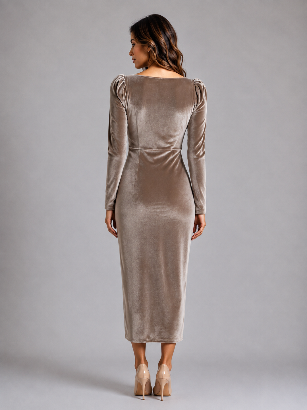 Nova | Polished Ruched Velvet Dress with Gold-Tone Clasp