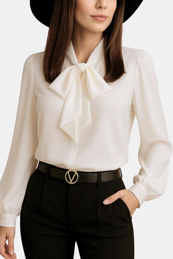 Olive | Effortless Bow-Tie Neck Party Top with Puff Sleeves