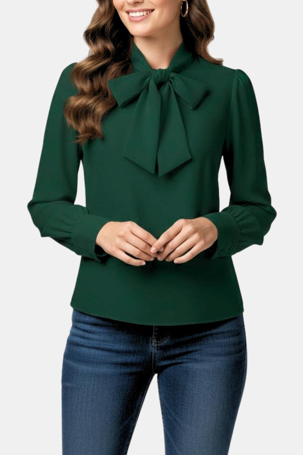 Olive | Effortless Bow-Tie Neck Party Top with Puff Sleeves