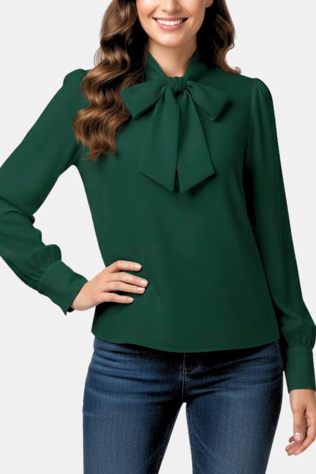 Olive | Effortless Bow-Tie Neck Party Top with Puff Sleeves