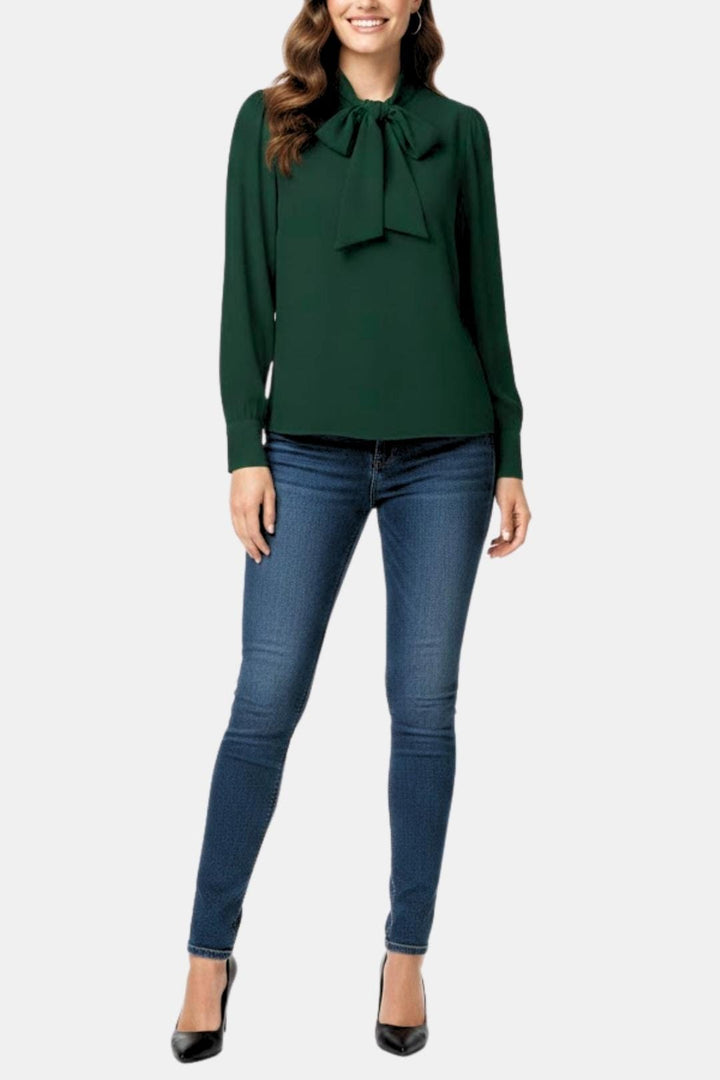 Olive | Effortless Bow-Tie Neck Party Top with Puff Sleeves