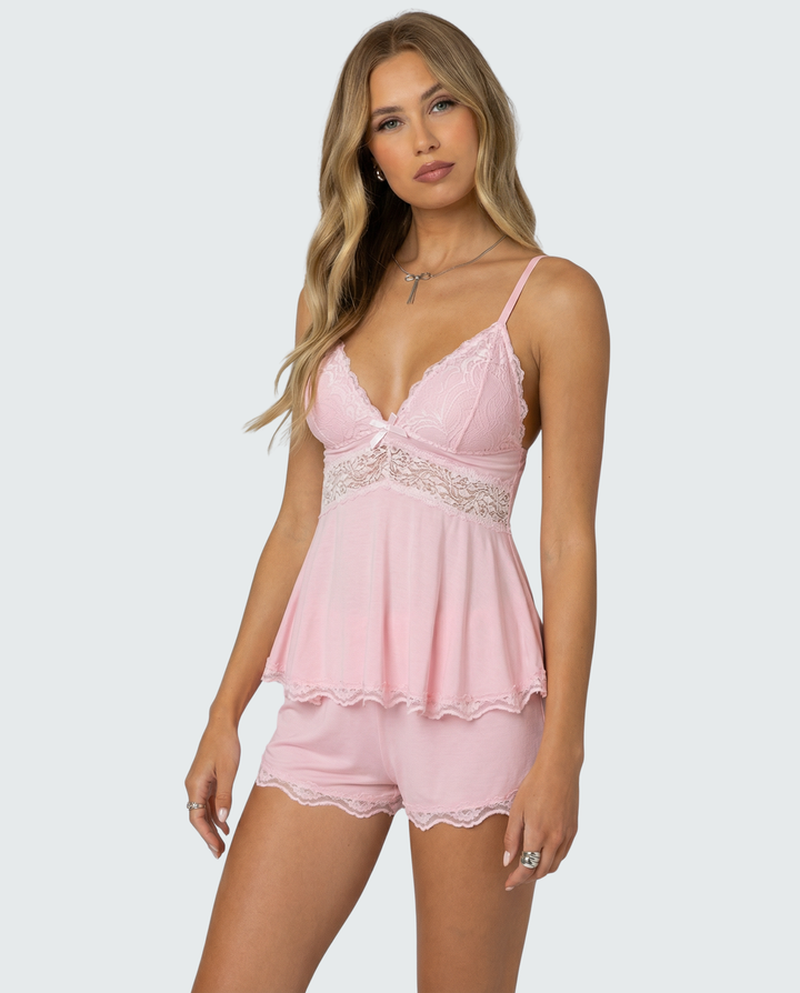 Olive | Polished Lace Trim Camisole Ladies Pyjamas Set