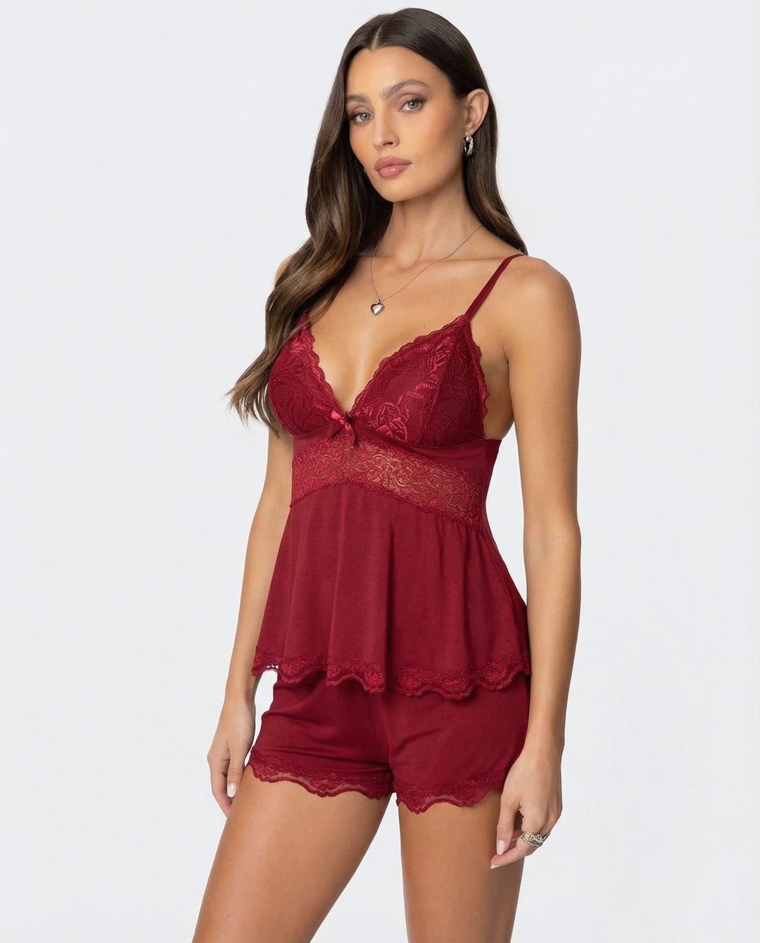 Olive | Polished Lace Trim Camisole Ladies Pyjamas Set