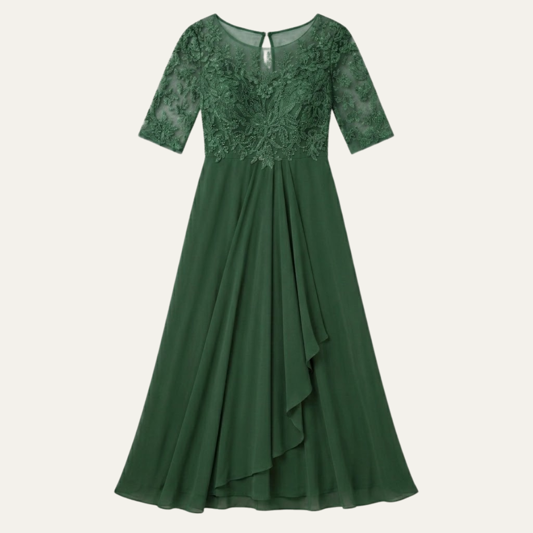 Olive | Refined Embroidered Lace Christmas Party Dress