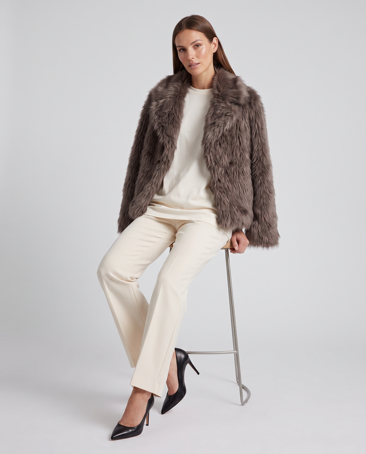 Olivia | Graceful Shaggy Faux Fur Coat with Wide Collar