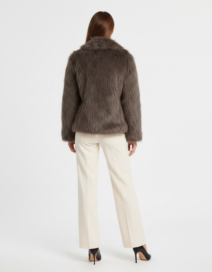 Olivia | Graceful Shaggy Faux Fur Coat with Wide Collar
