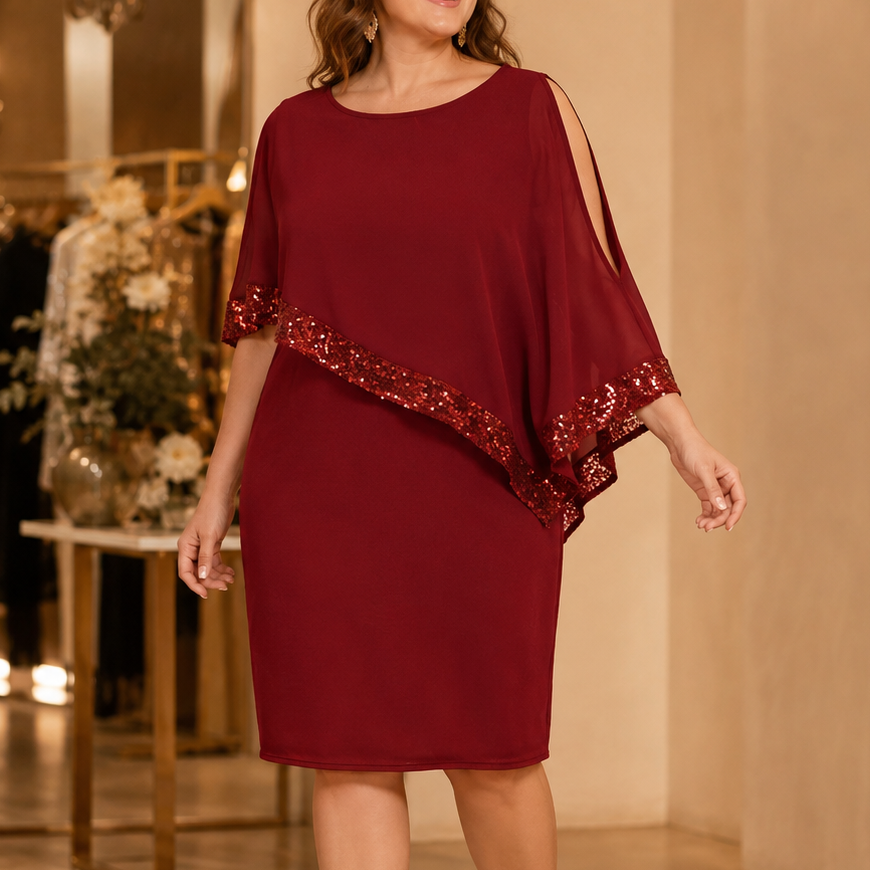 Olivia | Sequin Trim Cape Dress for Xmas Party Wear