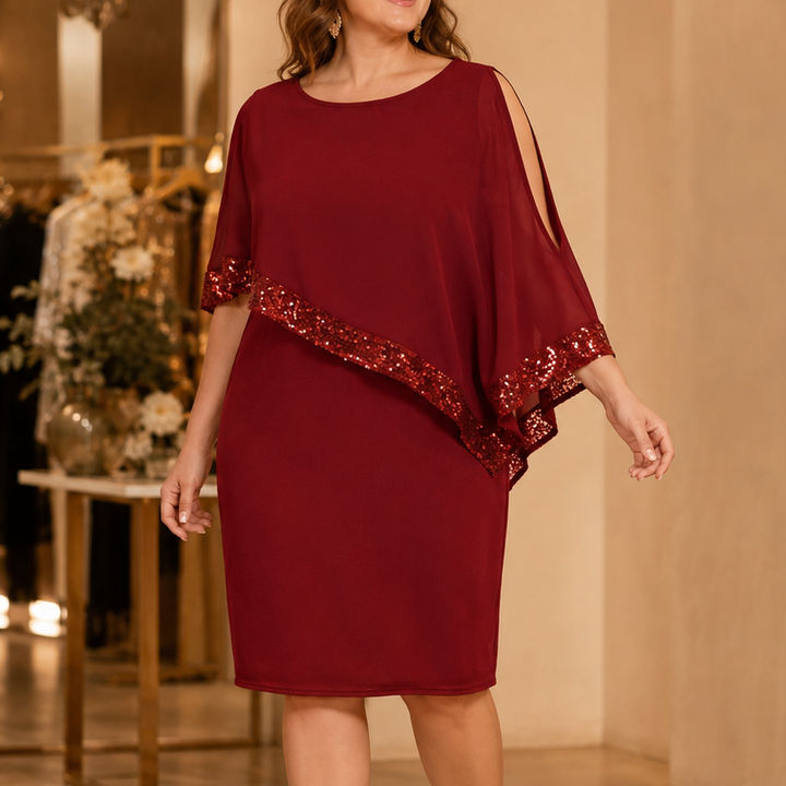 Olivia | Sequin Trim Cape Dress for Xmas Party Wear