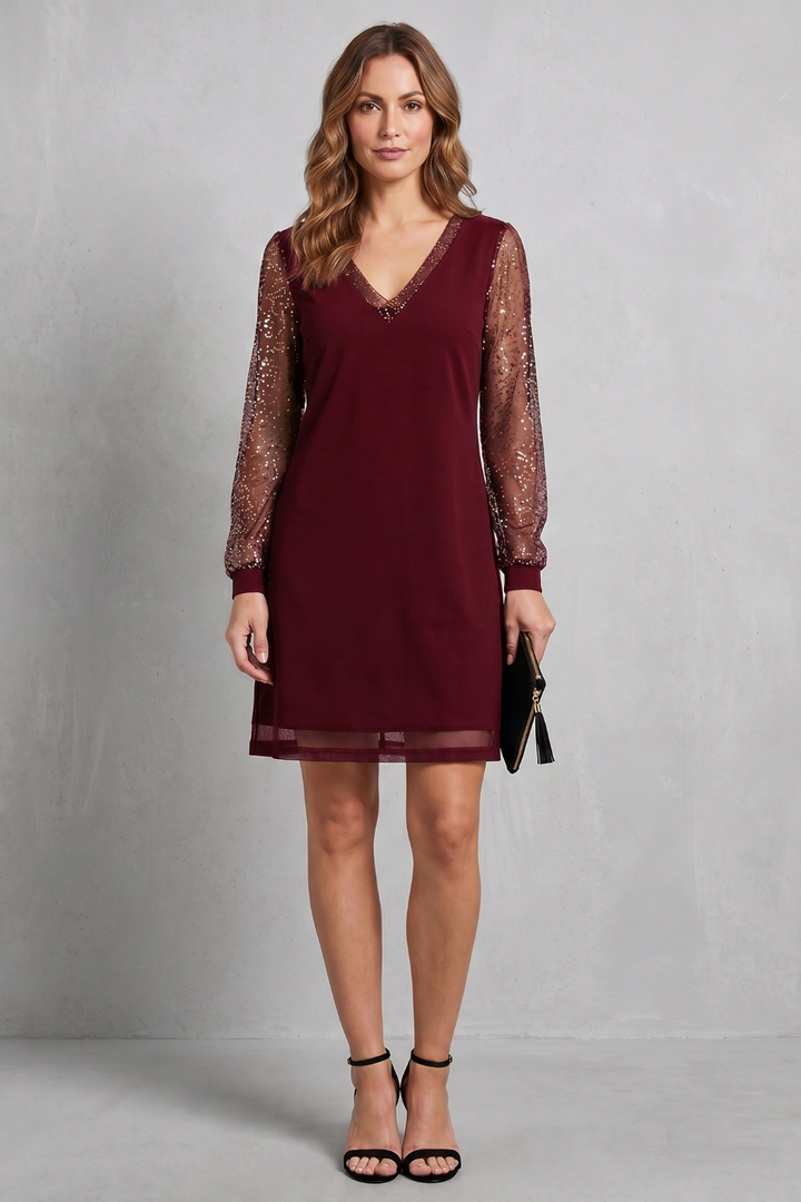Ophelia | Chic Sheer Sparkle Sleeve Christmas Party Mini Dress