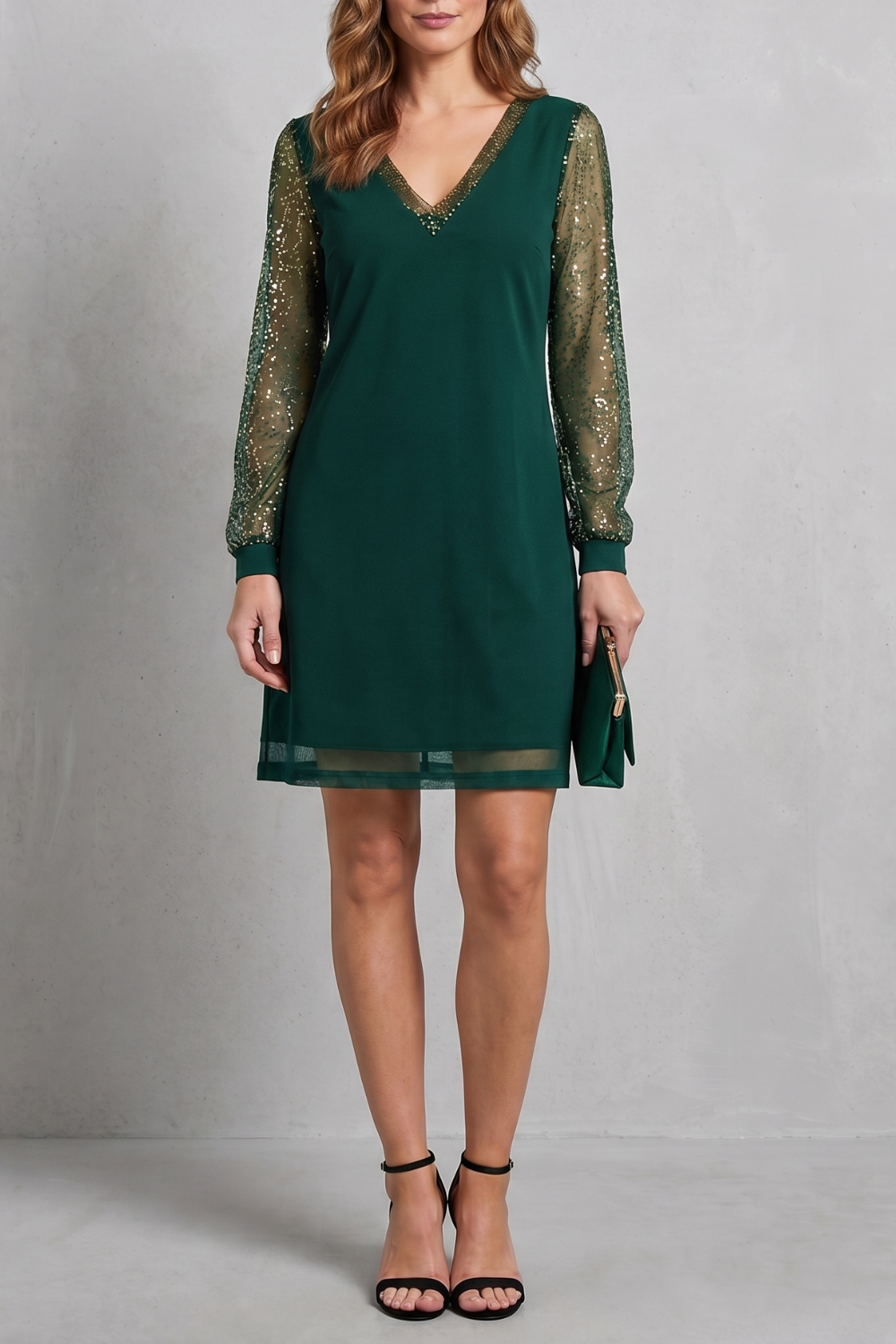 Ophelia | Chic Sheer Sparkle Sleeve Christmas Party Mini Dress