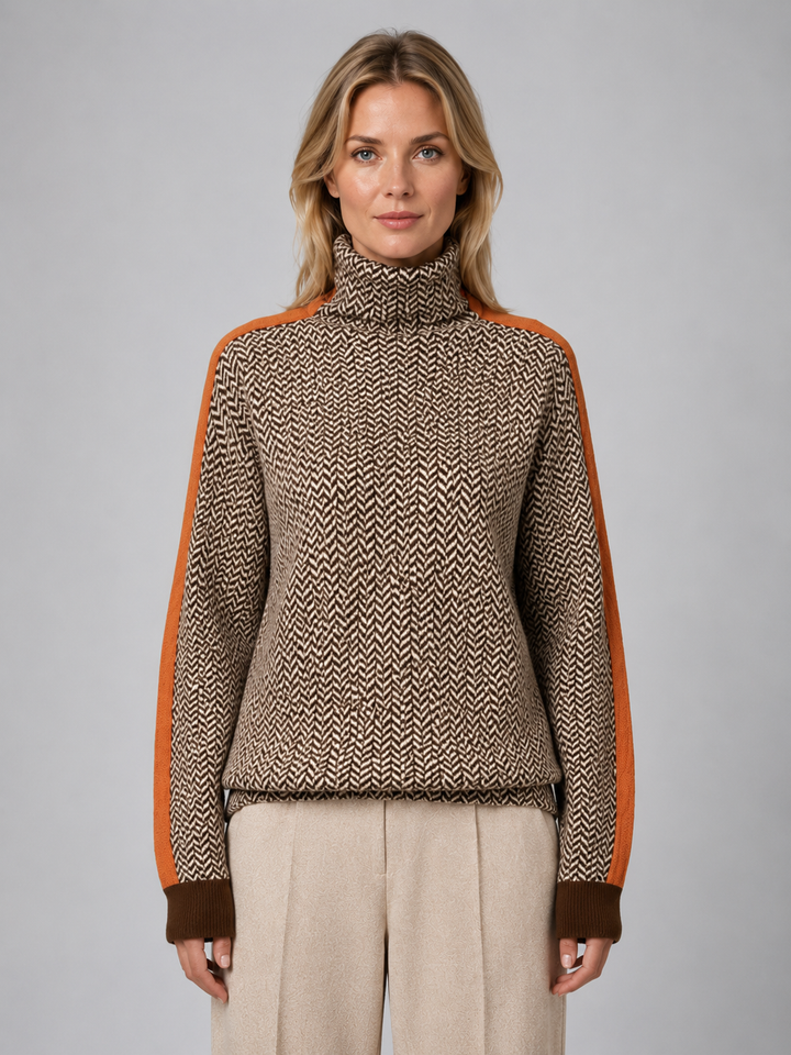 Ophelia | Cosy Herringbone Roll Neck Womens Jumpers