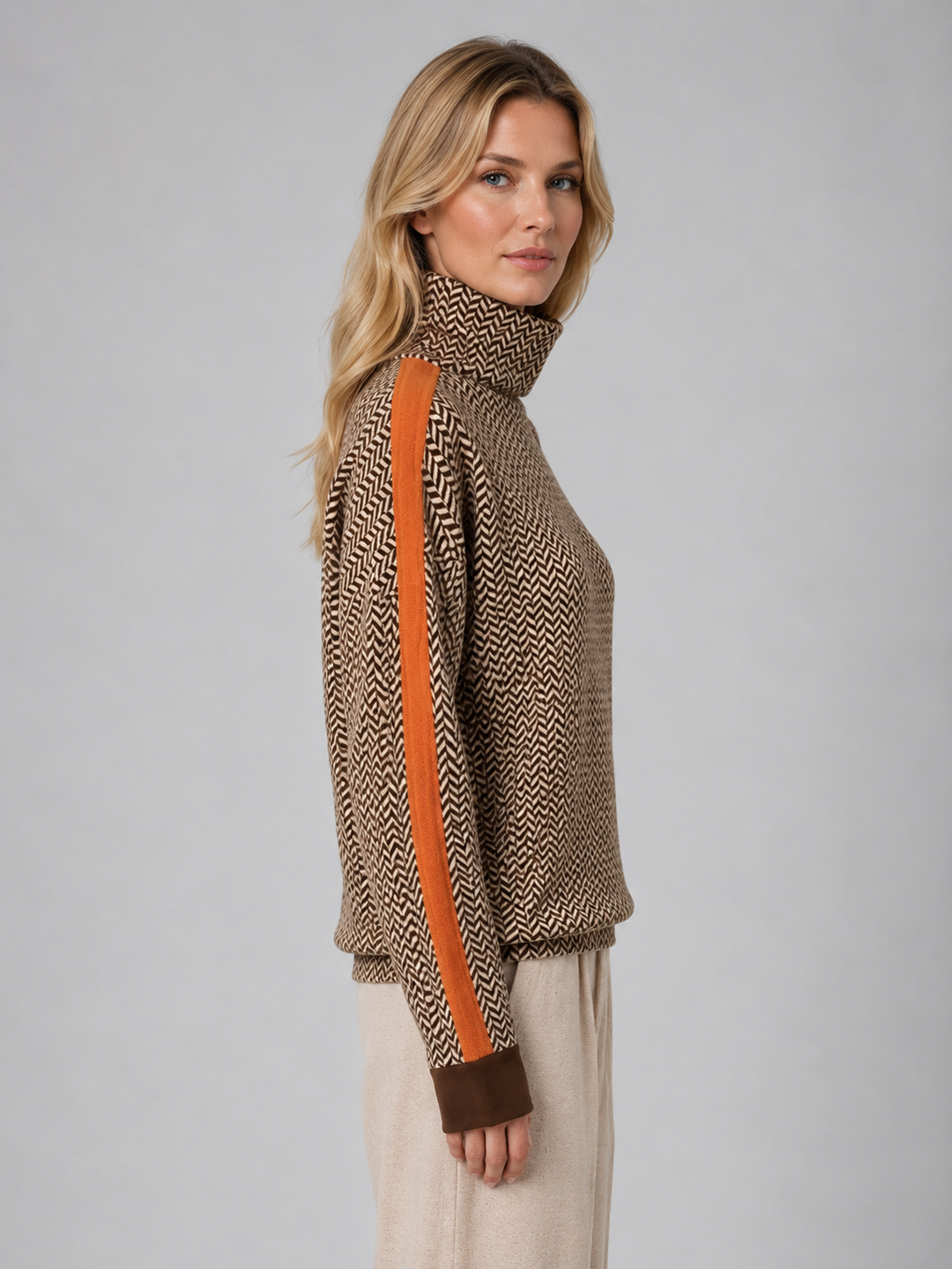 Ophelia | Cosy Herringbone Roll Neck Womens Jumpers