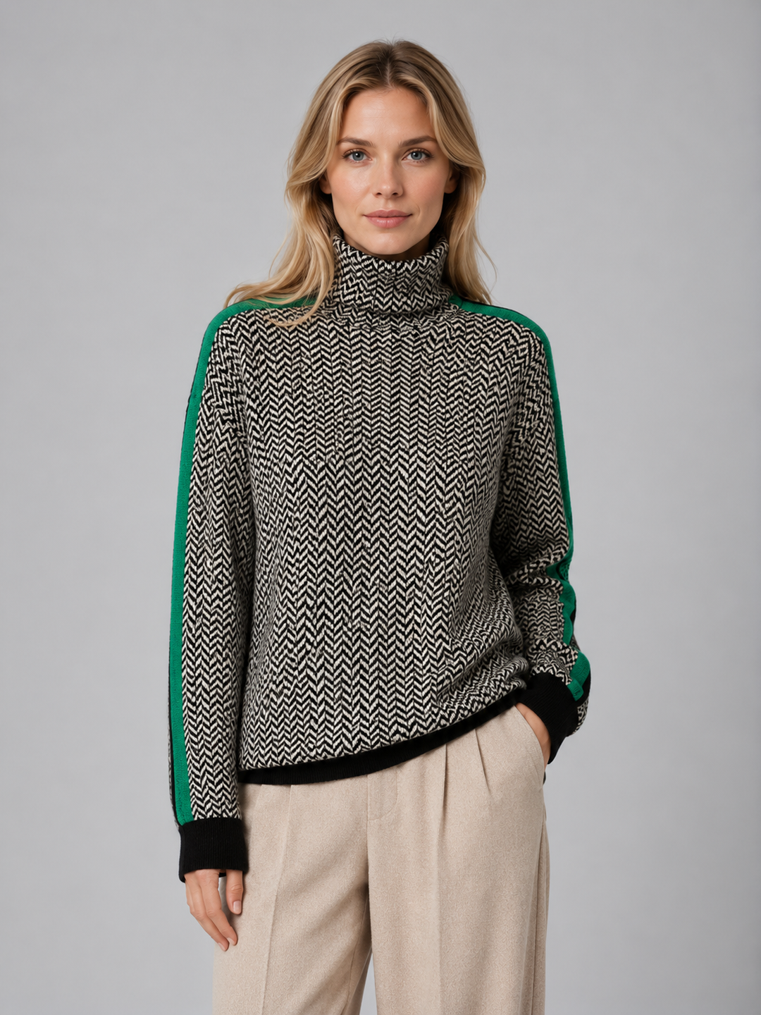 Ophelia | Cosy Herringbone Roll Neck Womens Jumpers
