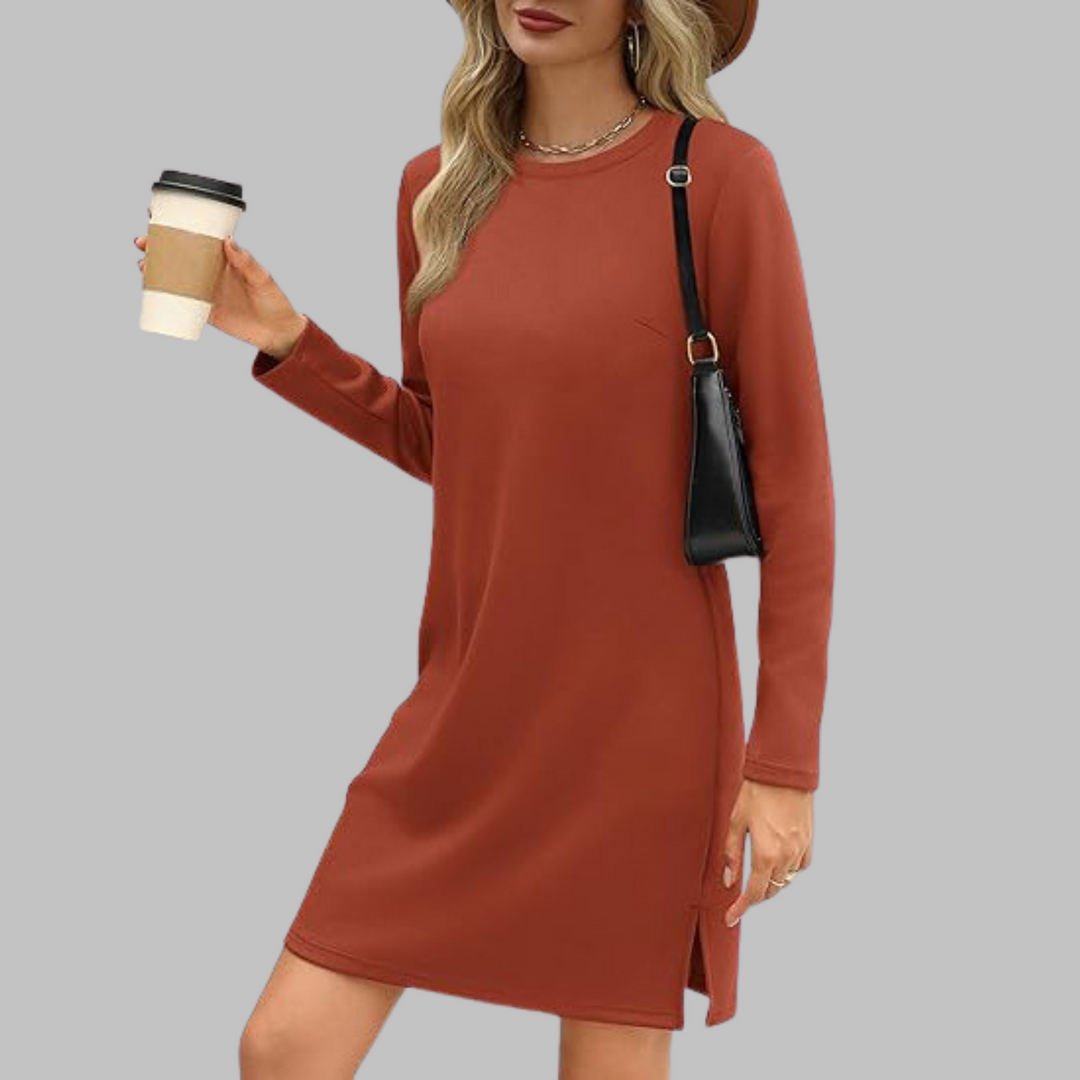 Ophelia | Refined Long Sleeve Round Neck Jumper Dress