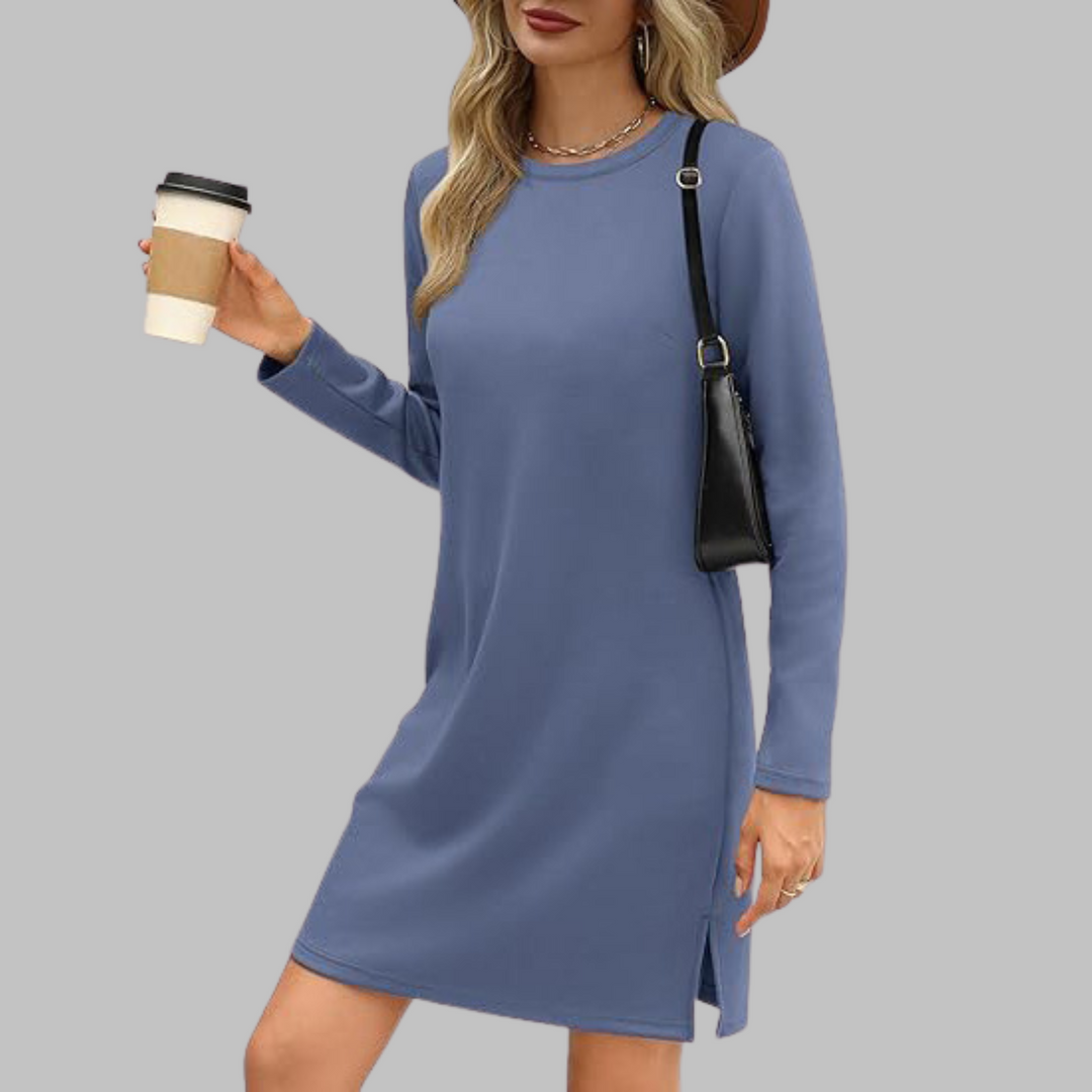 Ophelia | Refined Long Sleeve Round Neck Jumper Dress