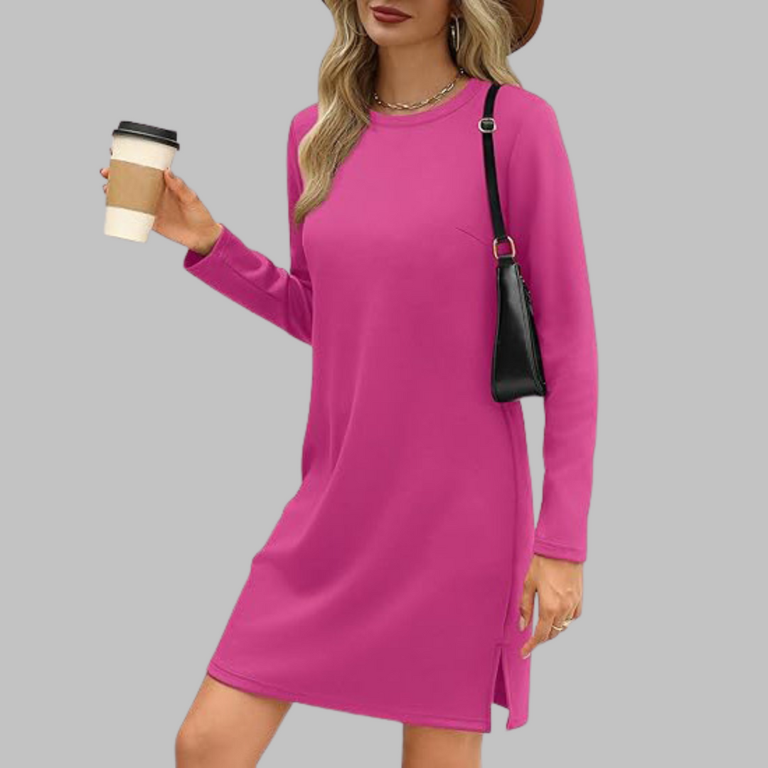 Ophelia | Refined Long Sleeve Round Neck Jumper Dress