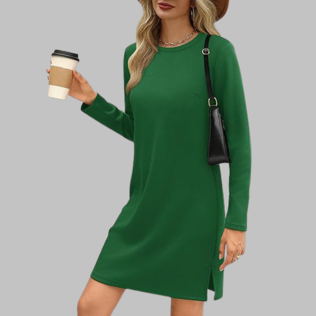 Ophelia | Refined Long Sleeve Round Neck Jumper Dress