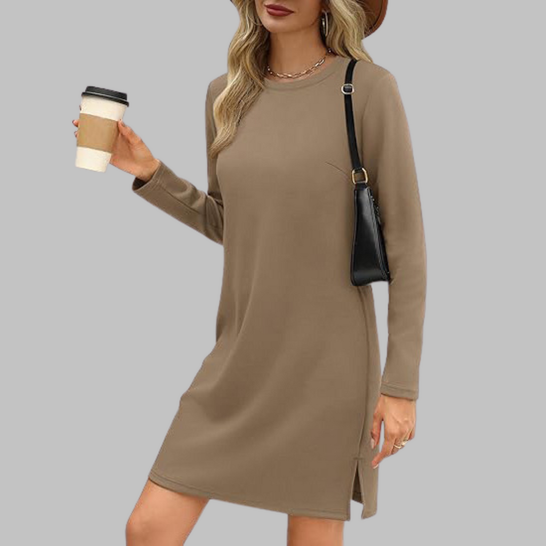 Ophelia | Refined Long Sleeve Round Neck Jumper Dress