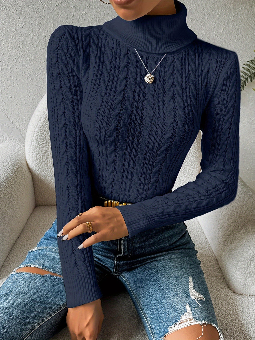 Penelope | Classic Cable Knit Turtleneck Christmas Jumper for Women