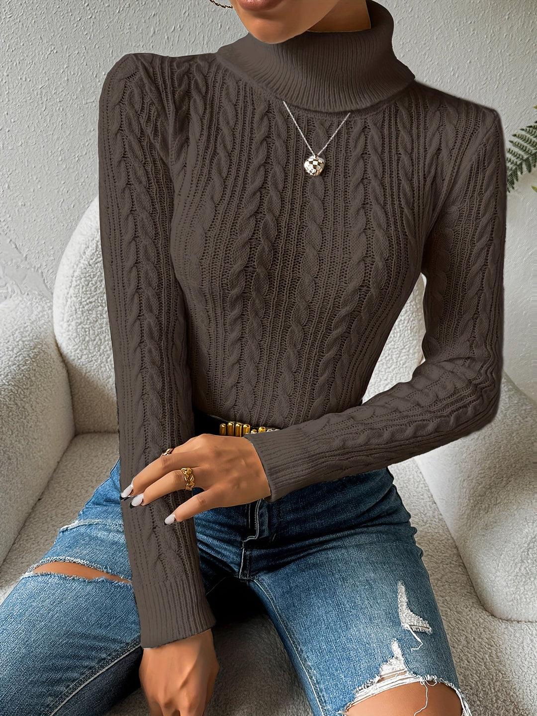 Penelope | Classic Cable Knit Turtleneck Christmas Jumper for Women