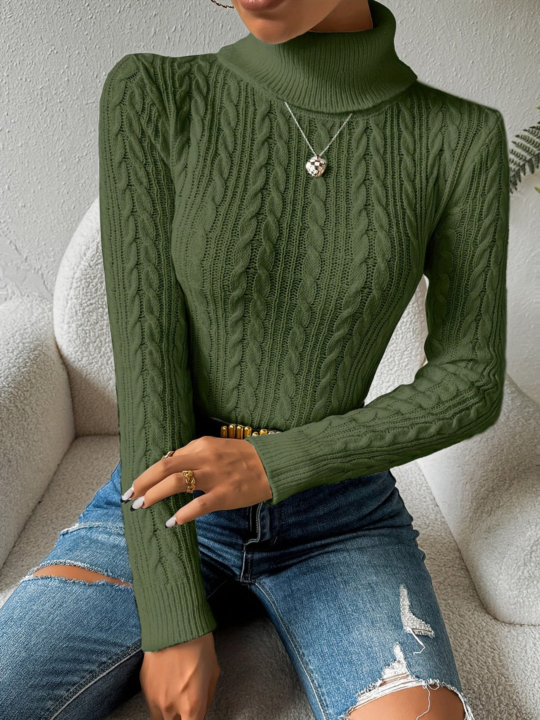 Penelope | Classic Cable Knit Turtleneck Christmas Jumper for Women
