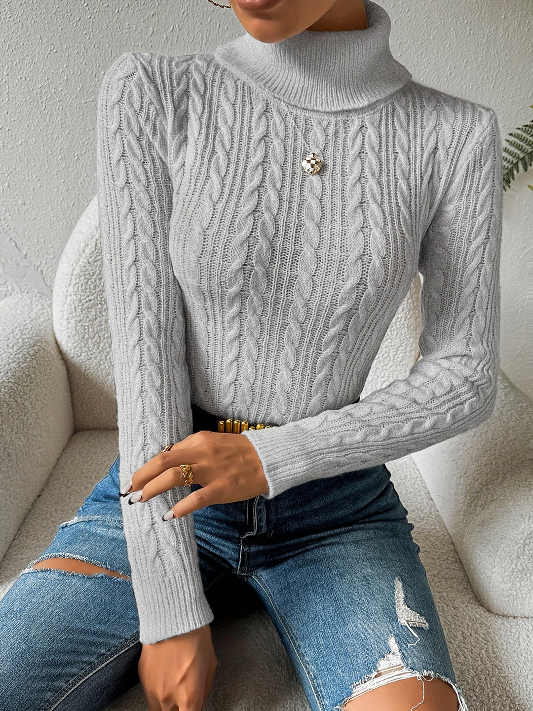 Penelope | Classic Cable Knit Turtleneck Christmas Jumper for Women