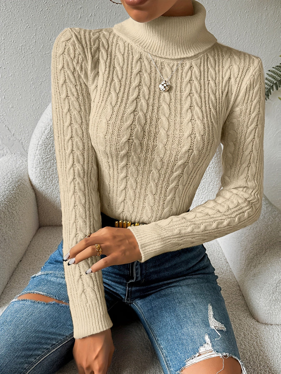 Penelope | Classic Cable Knit Turtleneck Christmas Jumper for Women