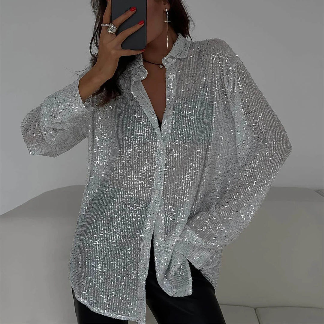 Penelope | Oversized Long Sleeve Sequin Shirt Party Top