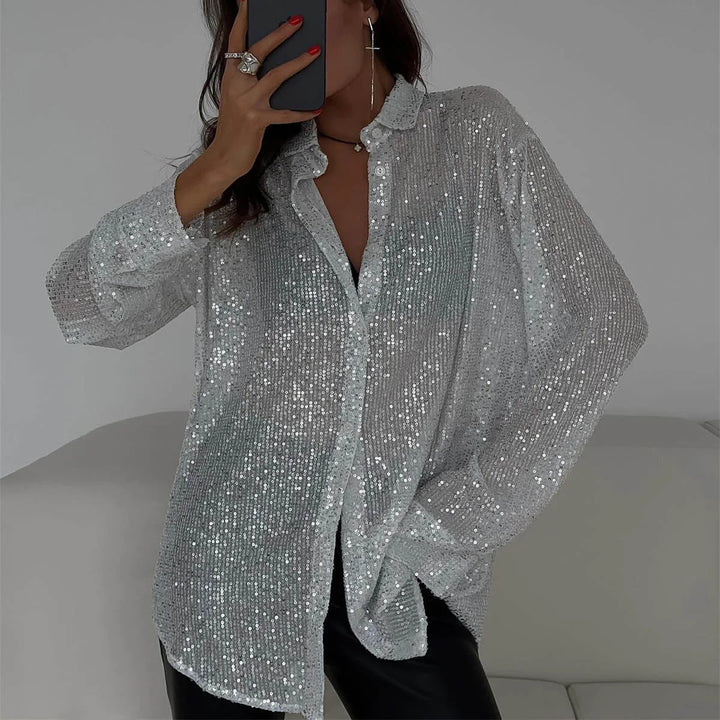 Penelope | Oversized Long Sleeve Sequin Shirt Party Top
