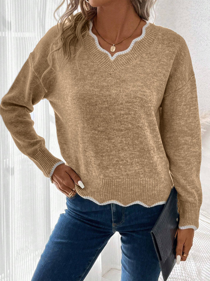 Penelope | Timeless Notch V-Neck Long Sleeve Womens Knit Jumper