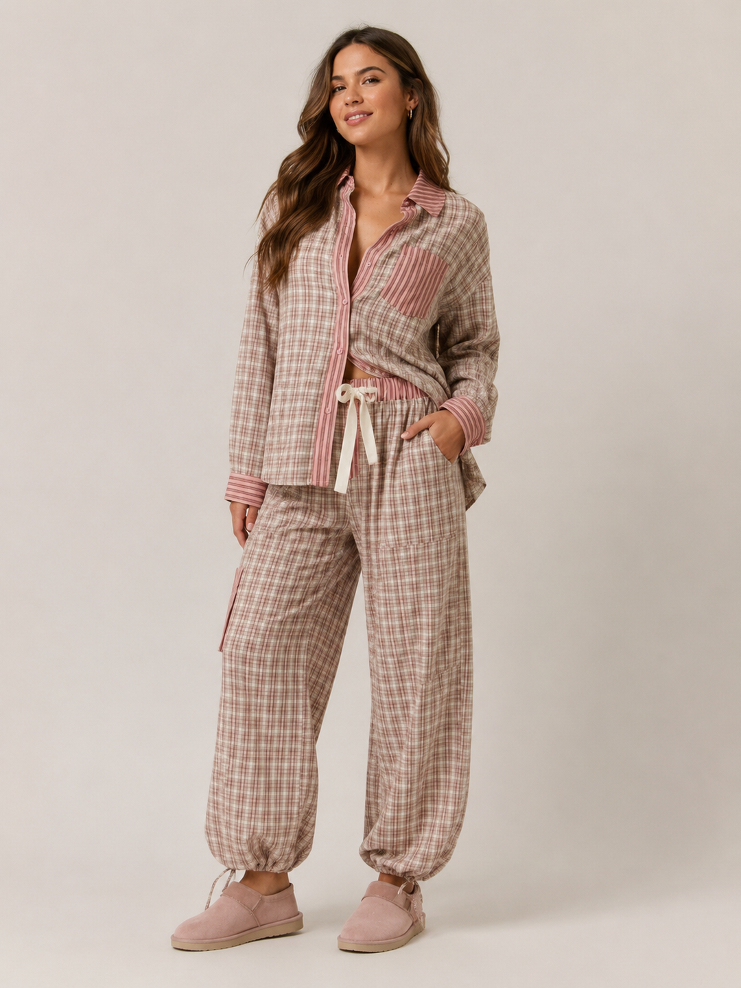Phoebe | Cosy Checked Long Sleeve Ladies Pyjamas