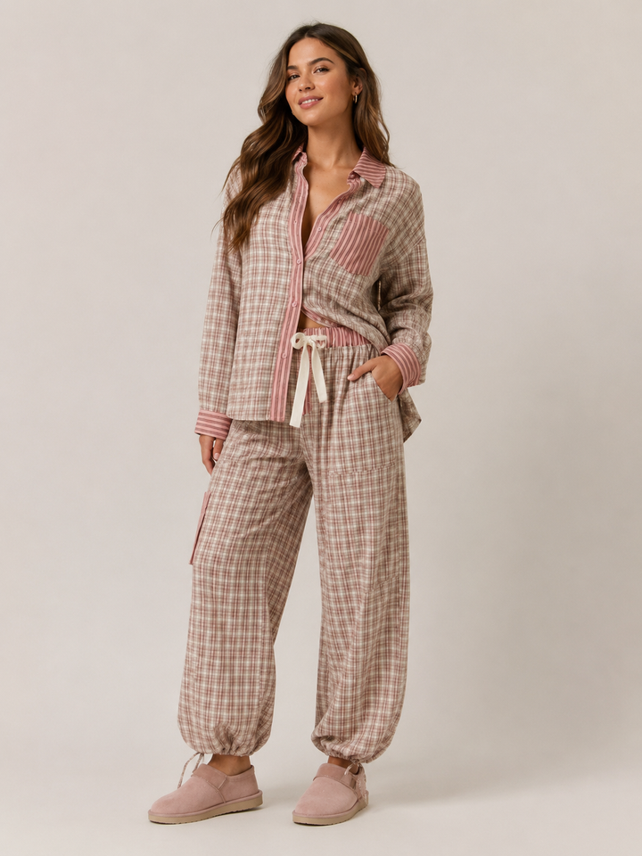Phoebe | Cosy Checked Long Sleeve Ladies Pyjamas