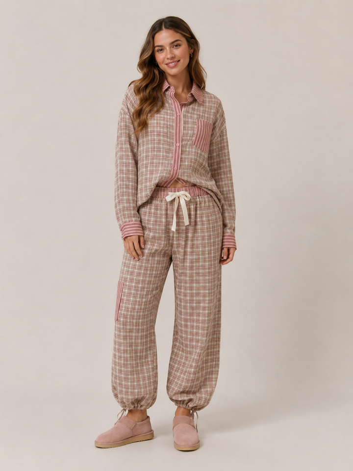 Phoebe | Cosy Checked Long Sleeve Ladies Pyjamas