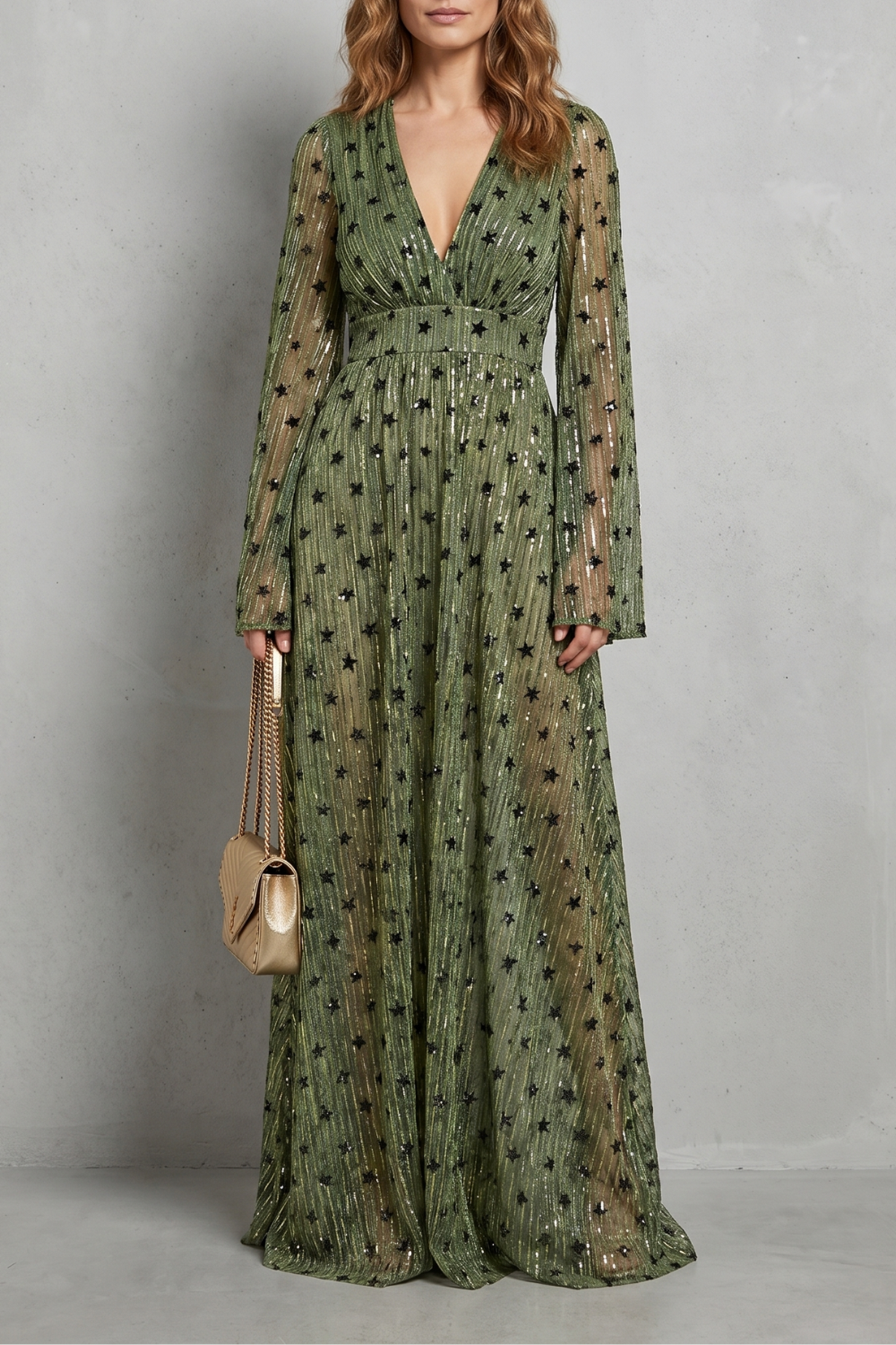 Poppy | Graceful Sequin Star Print Long Sleeve Christmas Dress