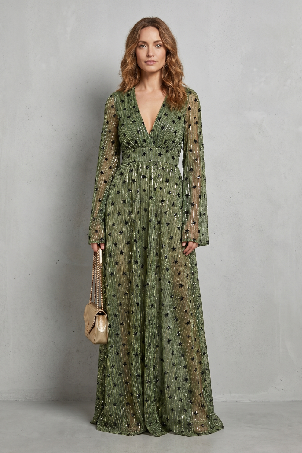 Poppy | Graceful Sequin Star Print Long Sleeve Christmas Dress