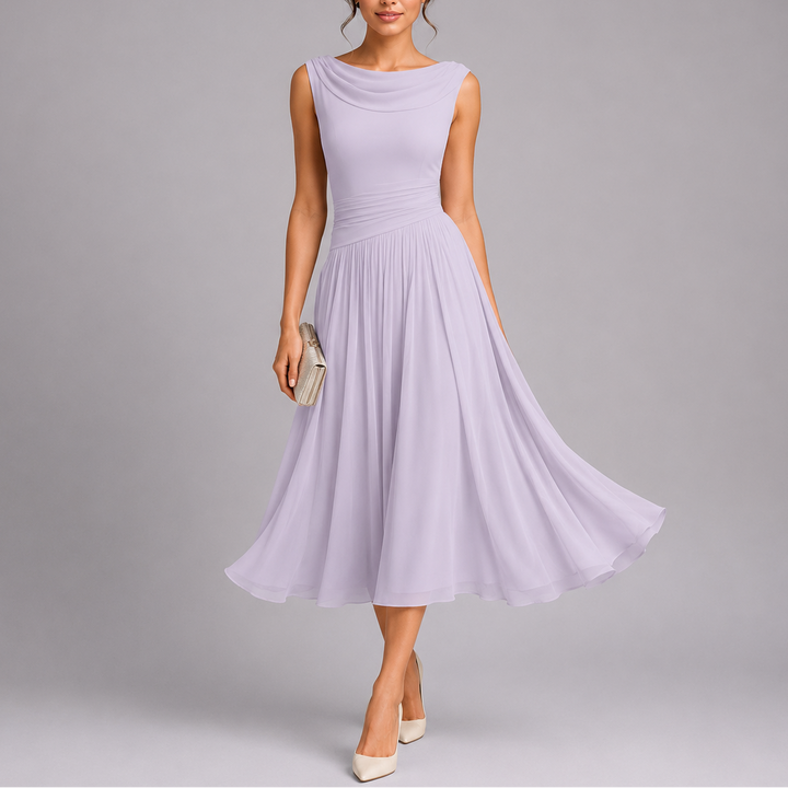 Raya | Cosy Pleated Draped Neckline Christmas Party Midi Dress