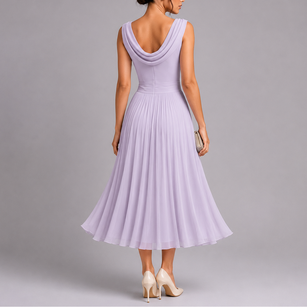 Raya | Cosy Pleated Draped Neckline Christmas Party Midi Dress