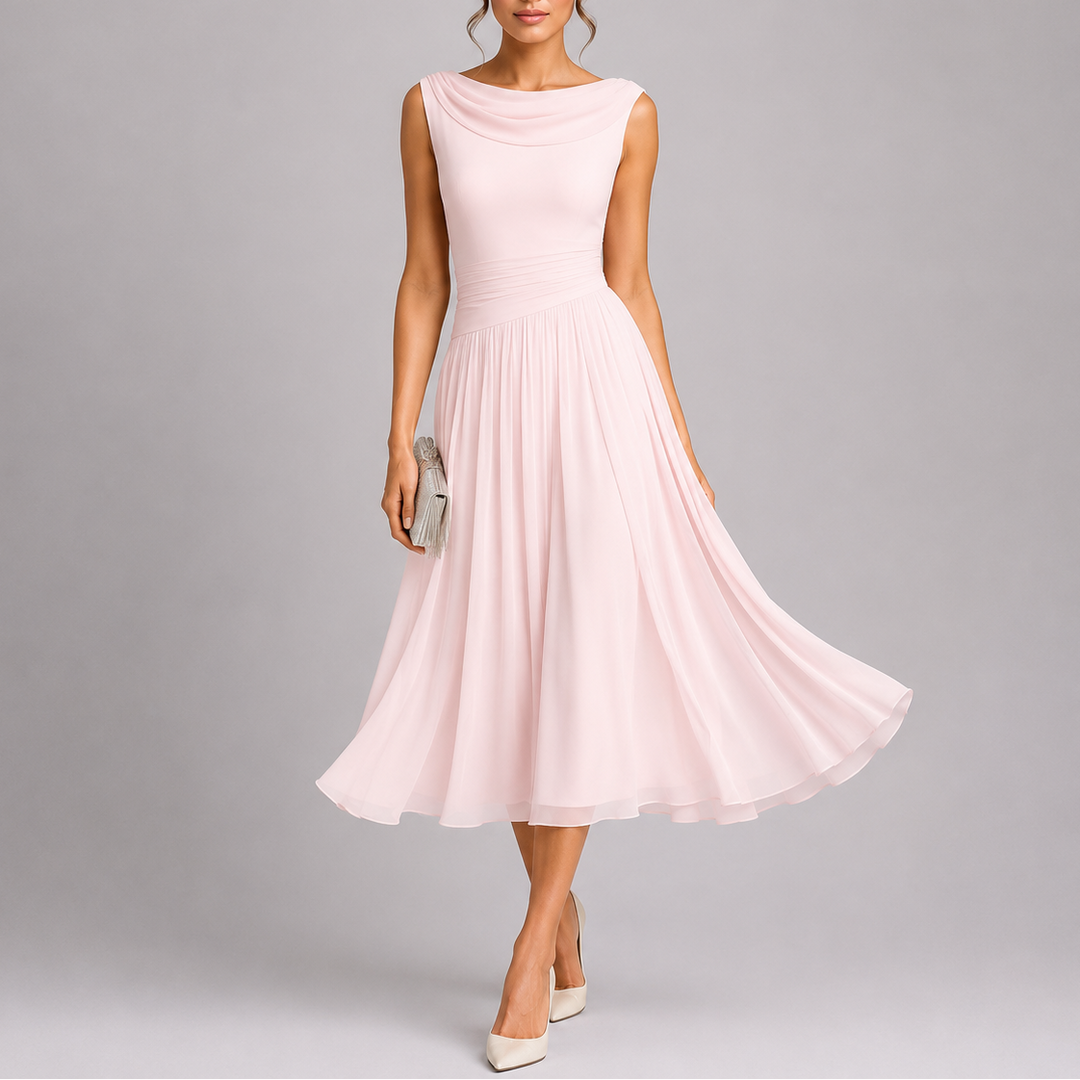 Raya | Cosy Pleated Draped Neckline Christmas Party Midi Dress