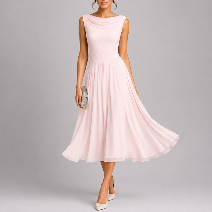 Raya | Cosy Pleated Draped Neckline Christmas Party Midi Dress